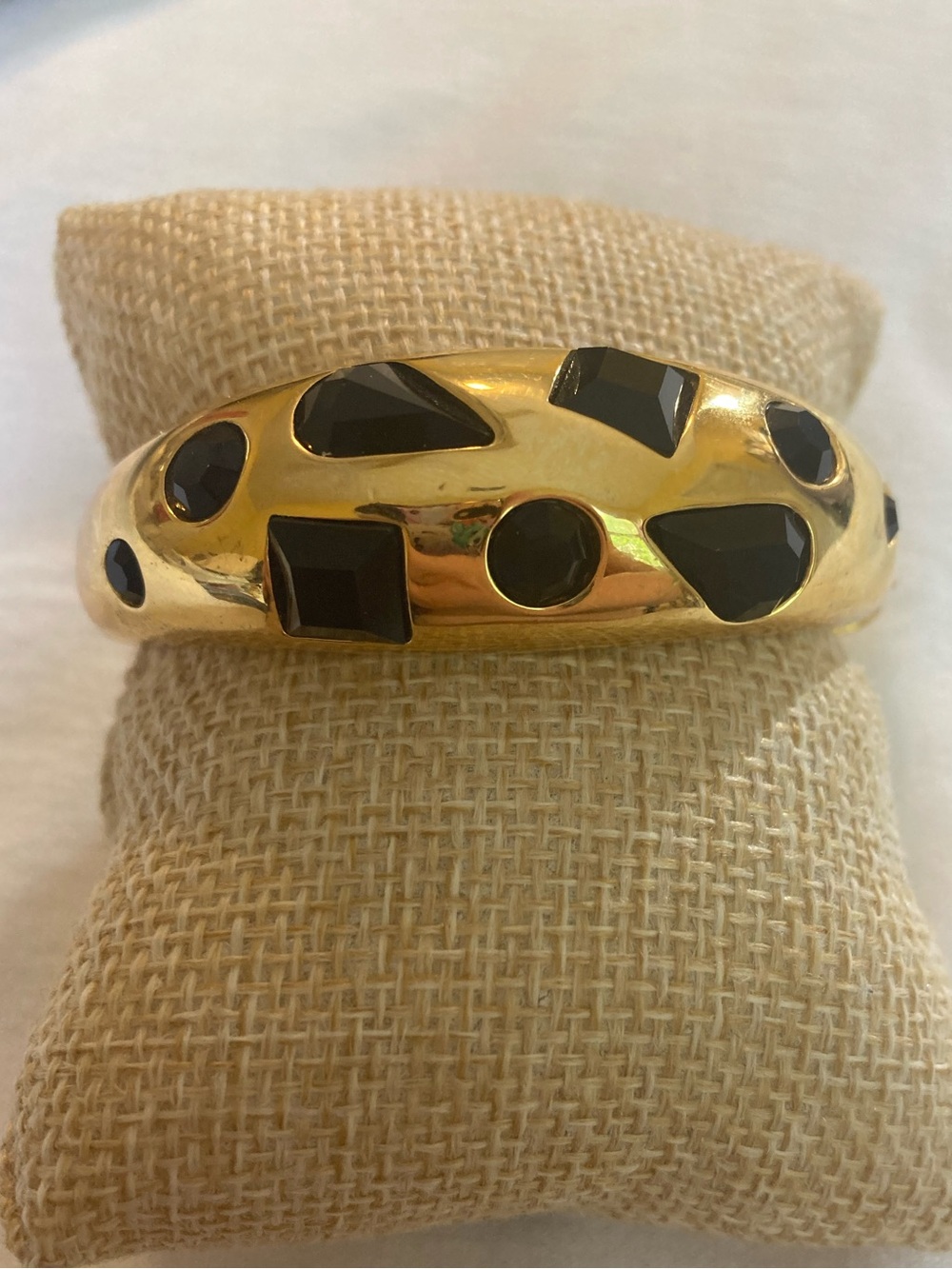 Givenchy 1976 Signed Vintage Hinged Bracelet Black Crystals